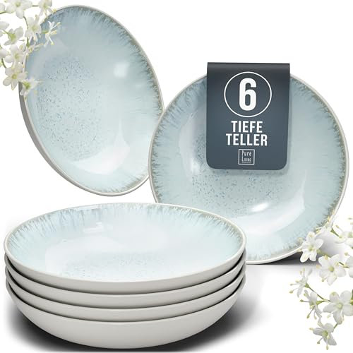 Ensemble Prestige de Services de Table: Assiettes Creuses en Porcelaine pour 6 Personnes - Élégantes Assiettes de Service pour une Expérience Culinaire Raffinée, Pure Living beige-bleu