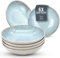 Stylish Stoneware Dinner Set - 6-Piece Deep Plates Set - Featuring Ibiza Series Deep Plates - Elegant Pasta and Soup Bowls for 6 - Pure Living Collection in Beige-Blue