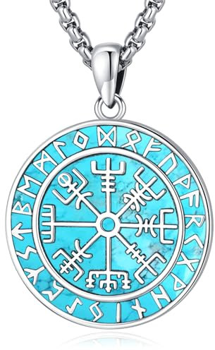 Eusense Wikingerschmuck Vegvisir Anhänger Halskette 925 Sterling Silber Wikinger Kompass Halskette Kette Nordische Mythologie Amulett Geschenk für Frauen Männer