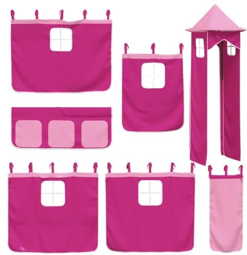 vidaXL Vorhänge, Vorhang Set für Hochbett Spielbett Kinderbett, Bettvorhang mit Turm, Spielvorhang Unterbettvorhang Kinderzimmer, Rosa Polyester