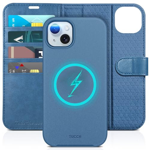 TUCCH Case for iPhone 15 Plus (6.7) 2023, Magnetic [Detachable][2-in-1]PU Leather Wallet Stand Case with[RFID Blocking][Wireless Charging][Card Slots]Shockproof Removable Protective Folio, Lake Blue
