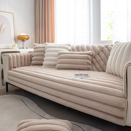 WYJHNLBEDC Sofa/Couch überzug/überwurf, Sofa überwurfdecke, Warmer Super Weicher Plush Sofabezug für Sofa L Form/U Form/Ecksofa 3/2/1 Sitzer, Sofaschutz Hund Kratzschutz Katze Khaki 110x240cm