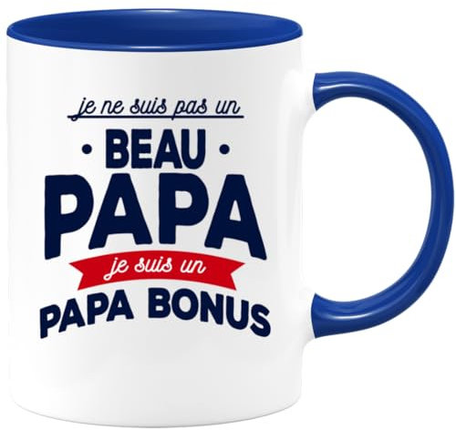 quotedazur Café-Croissant - Mug Personnalisé Tasse Cadeau Original Humour Noël Je Ne Suis Pas Un Beau-Papa Je Suis Un Papa Bonus - Bleu/Céramique