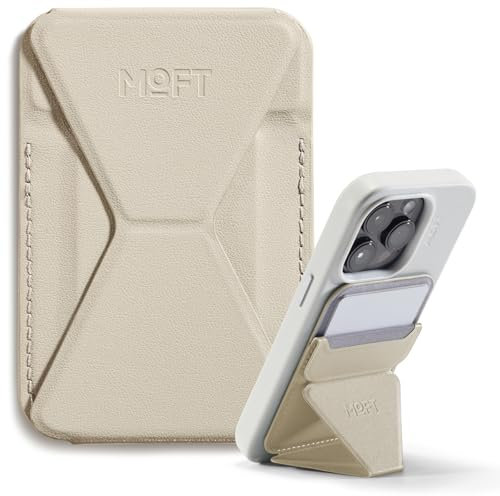 MOFT MagSafe Wallet Ständer für iPhone 16/15/14/13/12 Serie Kompatibel mit MagSafe, MOVAS Vegan Leder Magnetischer Handyständer mit 3 Betrachtungswinkeln, 2 Kartenhalter (Beach White)