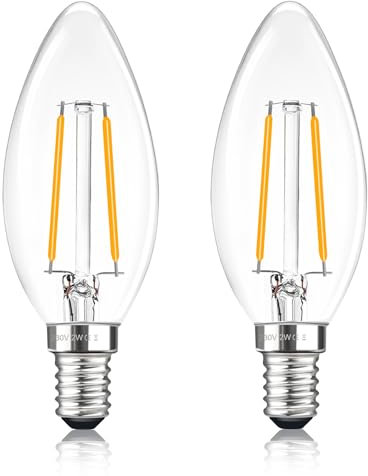 Liuyife 2 Stück E14 C35 Kerze LED Lampe 2W, Warmweiß 2700K, 200 Lumen, E14 Filament Fadenlampe 2W ersetzt 25 Watt, nicht dimmbar