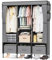 LOEFME Canvas Wardrobe, Fabric Wardrobes for Bedroom with 3 Storage Boxes and Hanging Rods, 51 x 17.7 x 67 Inch Size, 16mm Pipe Diameter Fabric Closet Grey