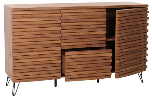 Mendler Sideboard HWC-M49, Schrank Kommode Highboard, 3D-Design Staufächer, MDF Metall 85x142x44cm - Walnuss-Optik
