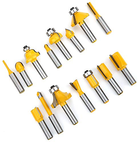 Fräser-Bit-Set, 15 Teile/Satz Fräser-Fräser, Robustes Schnitzen für die Holzbearbeitung, Oberflächenmodellierung, Flugzeugbearbeitung (8 Griffe, 15-teiliges Set. Eine Holzkiste)