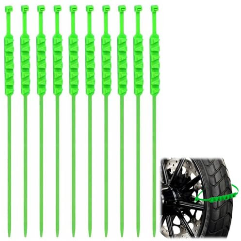 JAMSSOW 10 catene da neve per pneumatici da moto, catene da neve per pneumatici da neve, fascette per pneumatici da neve invernali, catene riutilizzabili e regolabili (verde)