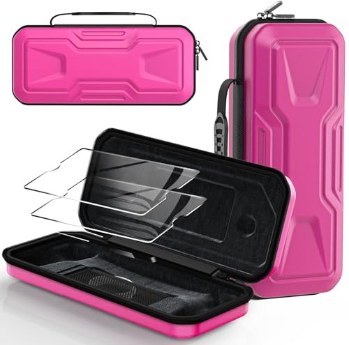 FYOUNG Étui de Transport et Coque de Protection pour Playstation Portal, Kit Accessoires de Voyage pour PS5 Portal, Case de Rigide Portable, Housse pour PS Portal, et 2 Pièces Verre Trempé - Rose