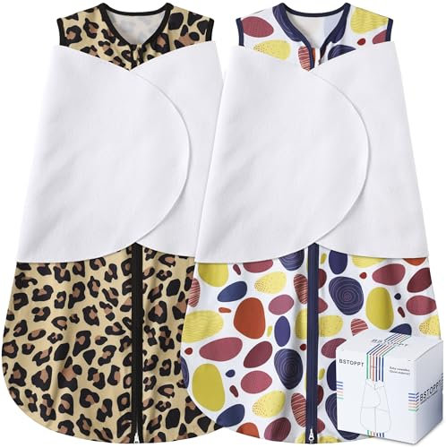 BSTOPPT Baby-Wickelsack, 3-fach verstellbar, tragbare Decke, 100 % Viskose-Baumwolle, Wickelschlafsack, Tog0,5 (Leopard und Kopfsteinpflaster, 0–3 Monate)