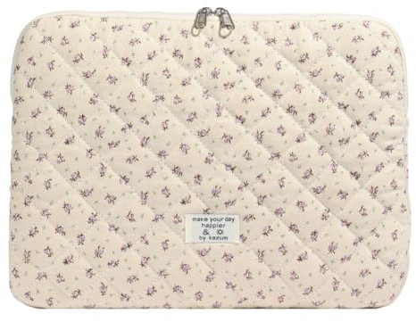 CHAMAIR Puffy Laptop Sleeve 13 Inch Cute Case Floral Quilted Notebook Cover Aesthetic Macbook Case 13'' 12'' (Purple 13in)
