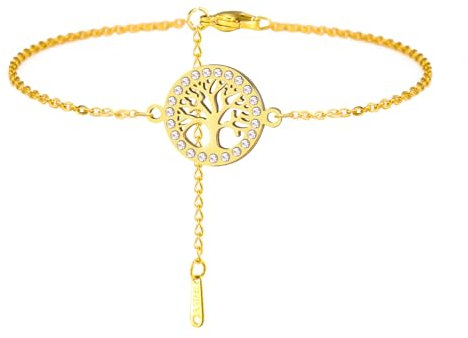Dreamtimes Bracelet Arbre de Vie pour Femmes, Arbre de la Famille, Corde Tressée Fait à la Main, Réglable, Bijoux Délicats (Or)