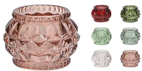 netproshop Deko Teelichtglas mit schöner Struktur Windlicht Höhe ca. 5 cm, Farbe:Rosa