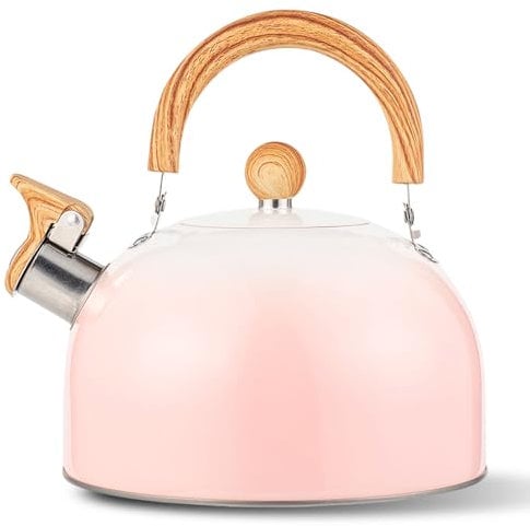 Stainless Steel Whistling Kettle 3L, Hot Water Tea Pot with Heat-Resistant Handle, Large Capacity Teapot for Heating Water, Coffee or Tea, Gas Stove and Induction are Compatible, Pink