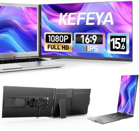 KEFEYA Monitor Portatile 15,6 Senza Bordi Monitor Portatile Schermo Full HD 1080P, 120% sRGB, Plug & Play, Leggero, Compatibile Laptop Screen Extender con Mac/Windows/Chrome
