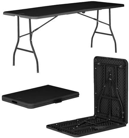 Harbour Housewares Rectangle Folding Trestle Table - 180cm (6ft) - Black - Outdoor Folding Table for Picnic, BBQ, Garden, Camping, Wedding, Party Catering