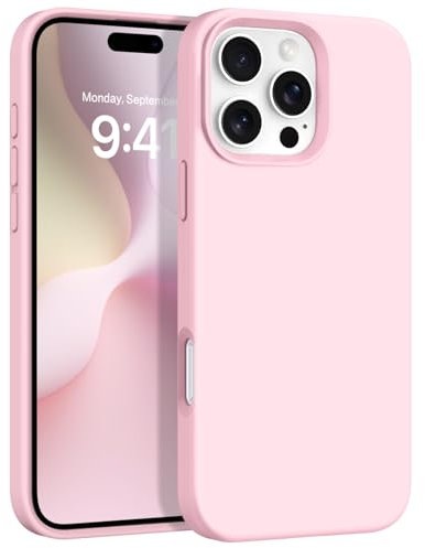 DUEDUE Liquid Silicone Case for iPhone 16 Pro Max 6.9, Magnetic Case Compatible with Magsafe, Military-Grade Full-Body Shockproof Protection, Soft Liquid Silicone Cover with Microfiber Lining, Pink