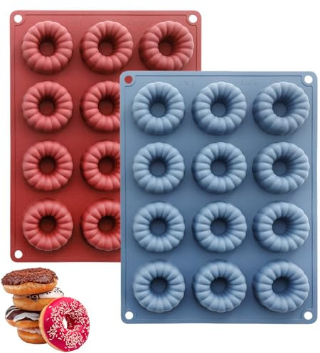 Pasdrucn 2Pcs Donuts Moule Donuts Cake Factory, Moule Pâtisserie Gâteau, Moule Gâteau 12 Mini Donuts, 12 Cavités Moule Donuts Silicone, Moule Gateau Silicone, 12 Cavités Moule A Donuts Silicone (A)