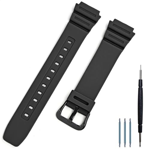 Ersatzarmband aus Naturharz, kompatibel mit Casio W218H W-219H AE1200WH AE-1300WH W800H SGW-300H F-108WH wasserdichtes Gummiarmband, schwarz