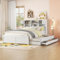 Letto matrimoniale per bambini, 140 x 200 cm, con letto estraibile e cassetti, in legno, con testiera e vano portaoggetti, struttura in legno di pino, per cameretta dei bambini, senza materasso,