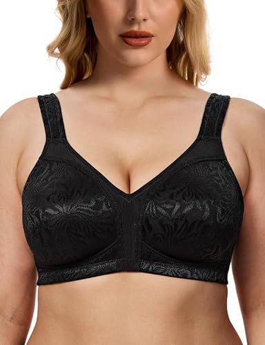 WingsLove Women's Full Coverage Plus Size Everyday Bra Minimizer Wireless Non Padded Wide Straps Comfort and Support for Large Bust(Black, 46DD)