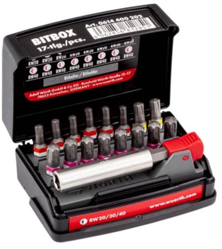 Würth Bitbox RW 17 Teile Set RW20 RW30 RW40 Bit Satz + Bithalter für ASSY Schrauben 0614400202