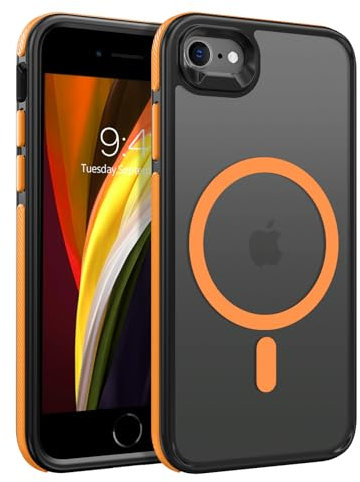YINLAI for iPhone 7 Case Magnetic iPhone 8 Case iPhone se Case Compatible with Magsafe Magnetic Translucent Phone Case Slim Protection Case for iPhone 7/8/SE(2020)/SE(2022), Black/Orange