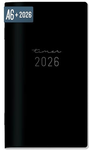 Häfft® Monatskalender Square A6+ 2026, Taschenkalender klein 1 Monat pro Doppelseite, 40 Seiten Monatsplaner, kompakter Kalender mit Ferienübersicht Black Edition – nachhaltig & klimafreundlich