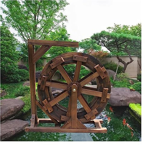 ZJFHEYUO Giardino Terrazza Stagno Ruota Idraulica in Legno Fontana Cascata Ruota Vintage Rustico Decorativo Pompa Idraulica Design Fontana Balcone Cortile Giardino