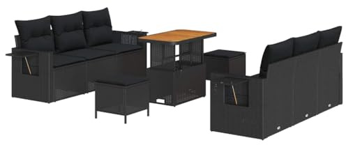 vidaXL Modulares Garten-Sofa-Set mit Kissen in Schwarz aus Poly-Rattan. Stylisches 5-teiliges Design, perfekt für Außenbereiche wie Terrassen und Balkone. Für wetterfesten Komfort.