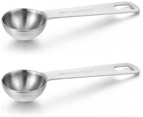 2PCS Metal 2 Tablespoon Measuring Spoon 10 Ml (2/3 Tablespoon, 10 Cc, 1/3 Oz) with Long Handle Single Teaspoon Scoop Stainless Steel for Coffee Loose Tea Protein Spices Powders and Other Dry Goods