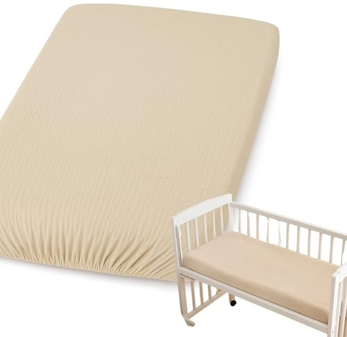 BabyLux Spannbettlaken für Beistellbett 50x90 cm – Musselin Bettlaken mit Gummizug – Atmungsaktiv & Weich – Für Stubenwagen, Wiege, Babybett (Beige)