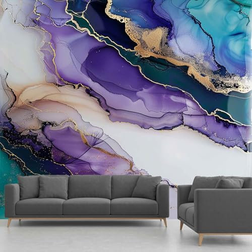 Marble Effect Pattern Wall Mural, Nordic Luxury Wallpaper, Abstract Purple Marble Effect Wall Decals Peel and Stick Sticker for Kitchen Bathroom Wall, Furniture and Other Places 200x150 cm