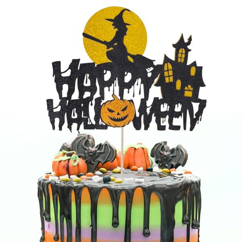 Halloween Cake Toppers Decoration, Glitter Pumpkins Witch Cake Decorations, Cake Toppers for Trick-or-Treat Halloween Party Decorations F6-NWZMCP