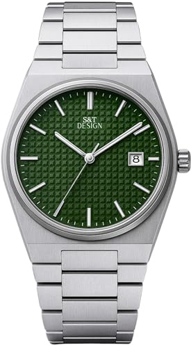 S&T Design Herren Quarzuhr Edelstahl 40mm Datum Schwarzes Zifferblatt