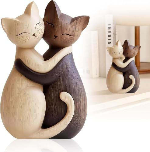 Simsky Deko Katze, Holzskulptur Eines Katzenpaars, 2D-Flache Schreibtischdekoration Aus Naturholz, Handgemachte Minimalistische KatzenFigur, Einzigartiges Geschenk Für Katzenliebhaber