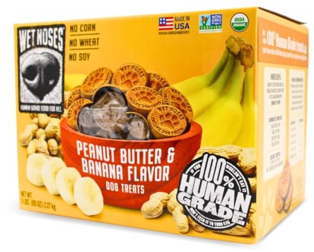 Wet Noses Organic Crunchy Dog Treats – for All Pet Sizes, Breeds – Senior Dog Snack – 100% Human-Grade – Delicious Chews for Dogs – Grain-Free Peanut Butter & Banana, 5 Lb. Package may vary.