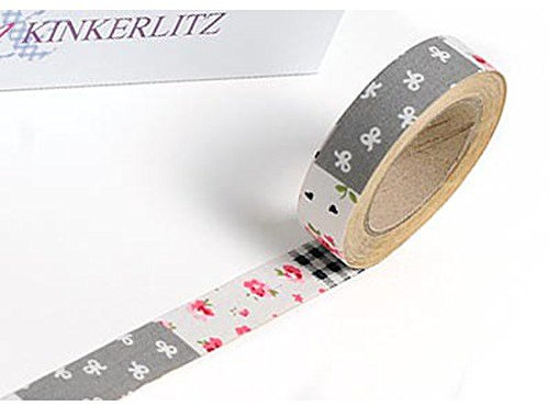 HAB & GUT -TT018V- selbstklebendes Stoffband Stofftape Patchwork, SCHWARZ - GRAU, Masking Washi Tape, Länge 5 m
