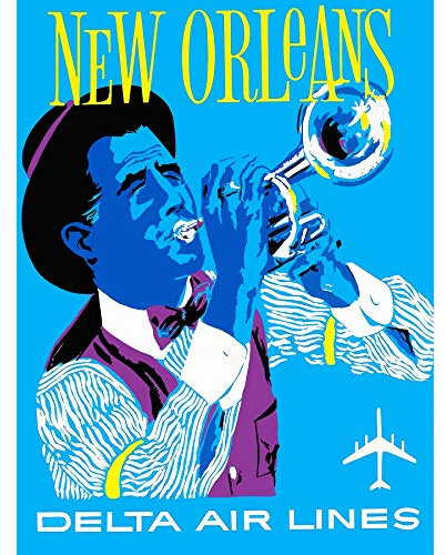 Bumblebeaver Vintage TRAVEL America AIR LINE New Orleans Jazz FINE Art Print Poster Jahrgang Reise Amerika Kunstdruck