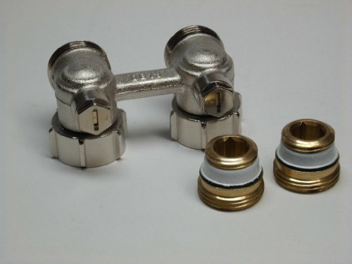 Simplex Hahnblock Exclusiv E1/50 - Selbstdichtende Anschlussnippel, Eckform, G3/4i x G3/4a Eurokonus - Effiziente Heizungsregelung - F10012
