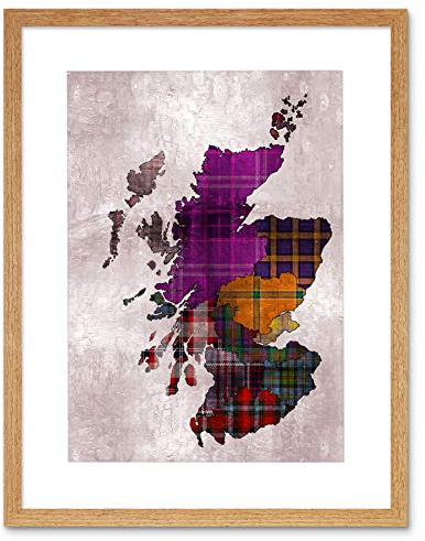 Wee Blue Coo Painting MAP Outline Scotland Tartan Inset Regions Framed Print F97X6524