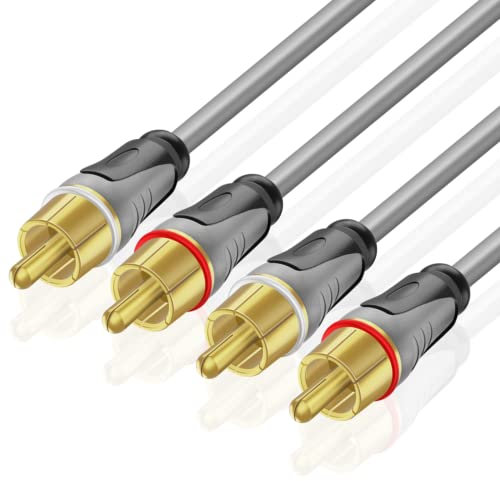 TNP RCA Audio Cable - 2 Channel RCA Male to Male Red White Audio Cable - Gold Plated Dual Shielded 2RCA Stereo Wire Cord Connector for Amplifiers, Car Audio, Home Theater, HDTV, Speaker, 15 ft