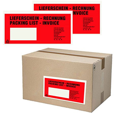 verpacking Lieferscheintaschen 22,5 x 11 cm DIN Lang Rot selbstklebende Dokumententaschen Begleitpapiertaschen Versanddokumententasche Rechnungstasche Lieferscheinumschlag (1000 Stück)