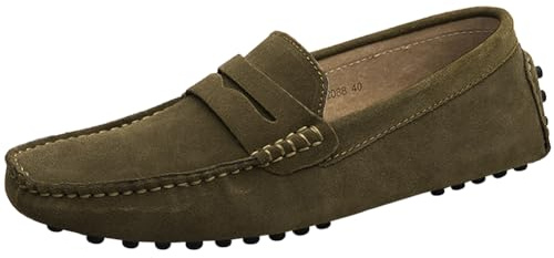 Jamron Men's Suede Leather Penny Loafers Moccasin Slippers | Breathable Leather Lining, Removable PU Insole, Lightweight Outsole, Casual & Dressy, Driving Shoes