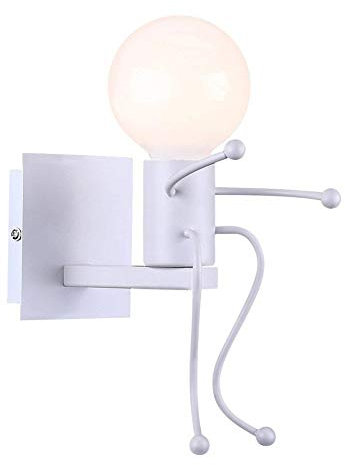 TOHMLAPE Kreative Roboter Vintage Wandleuchte Industrie Retro Wandlampe Eisen E27 Halter Innen Art Deco für Bar, Schlafzimmer, Küche, Restaurant, Café, Flur, Kinderzimmer,Weiß [Energieklasse A+++]