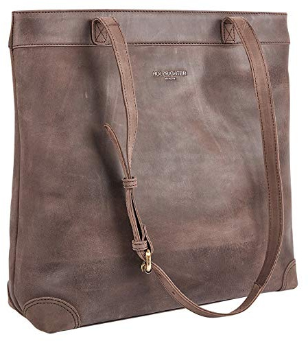 HOLZRICHTER Berlin - Shopper aus Leder No 1-1, Schultertasche 36x35x10cm, Echtleder Einkaufstasche für Damen in Braun, Dunkelbraun