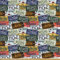 ABAKUHAUS Vereinigte Staaten von Amerika Satin Stoff als Meterware, Retro Auto-Kfz-Kennzeichen, Qualitäts Stoff Heimtextilien Wohnaccessoires, 5M (148x500cm), Dunkler Himmelsblau Senf