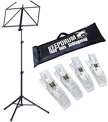 K&M 10065 Notenständer Notenpult schwarz + keepdrum Tasche + 4 Notenklammern