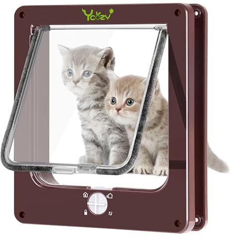 Ycozy XL Katzentür Außengröße 29.5 x 25cm Upgraded - 4 Positionen Drehschalter Verriegelung Indoor Haustiertür für Innen/Außentüren/Fenster/Wand Wetterfeste Katzenklappe für Kätzchen & Hunde